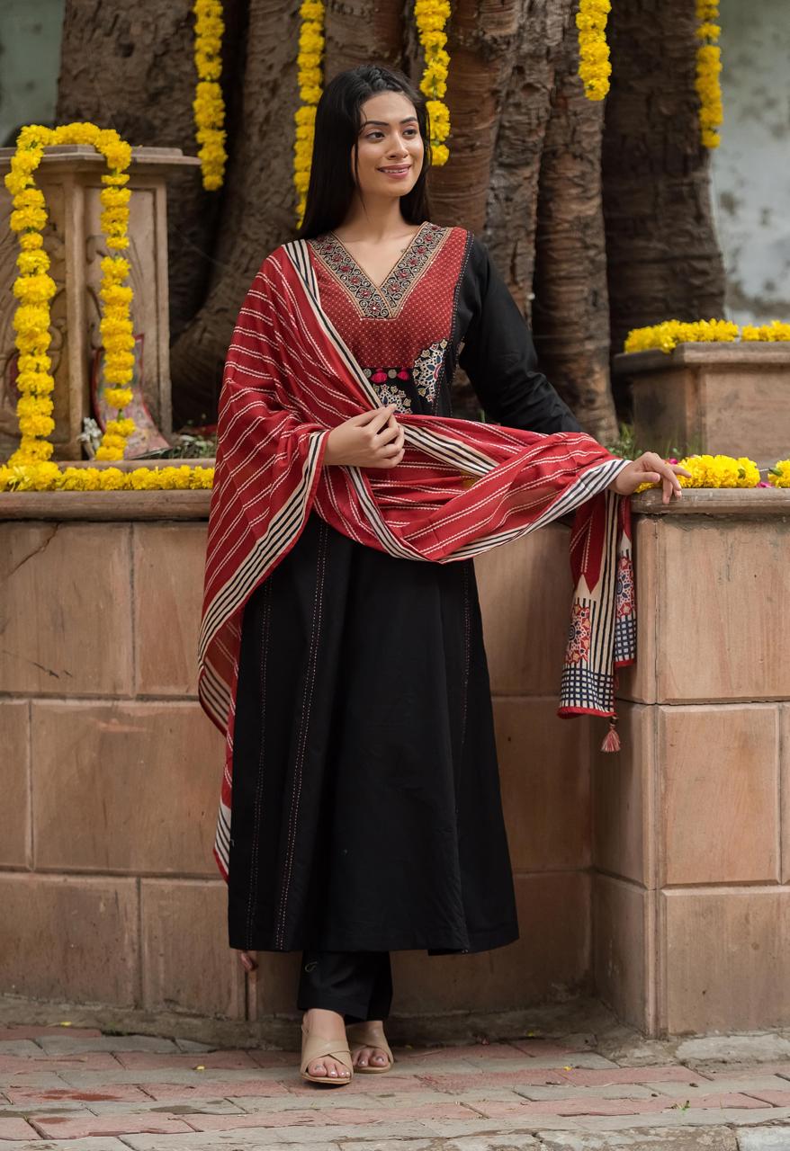 Black Cotton Designer Airline Kurtha 41