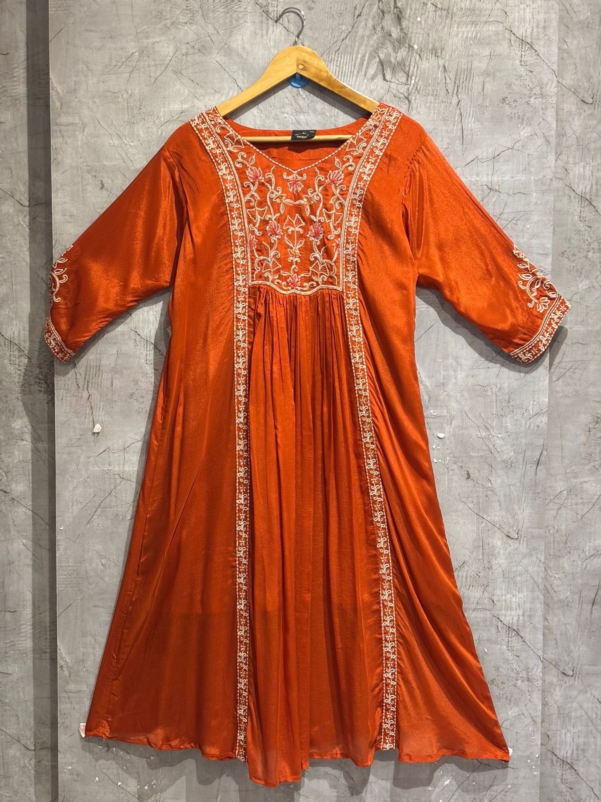 Orange Thread embroidry  Crepe kurtha set