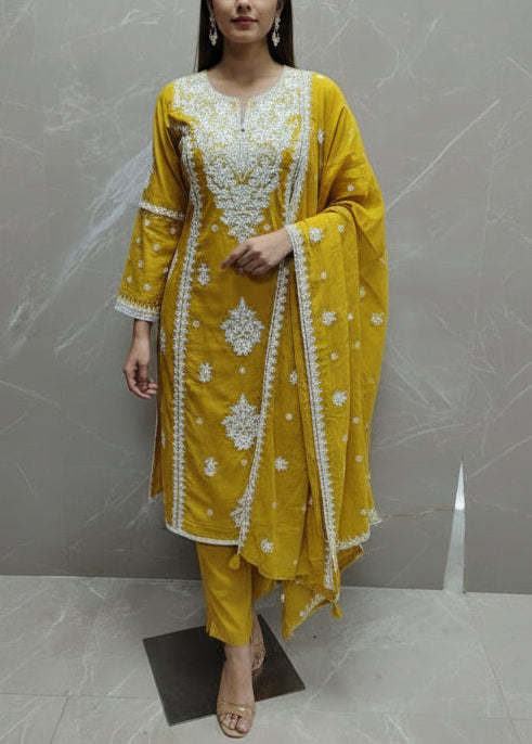 Mehandi Green Mul Cotton  Chikankari Work Straight Fit Kurtha 93