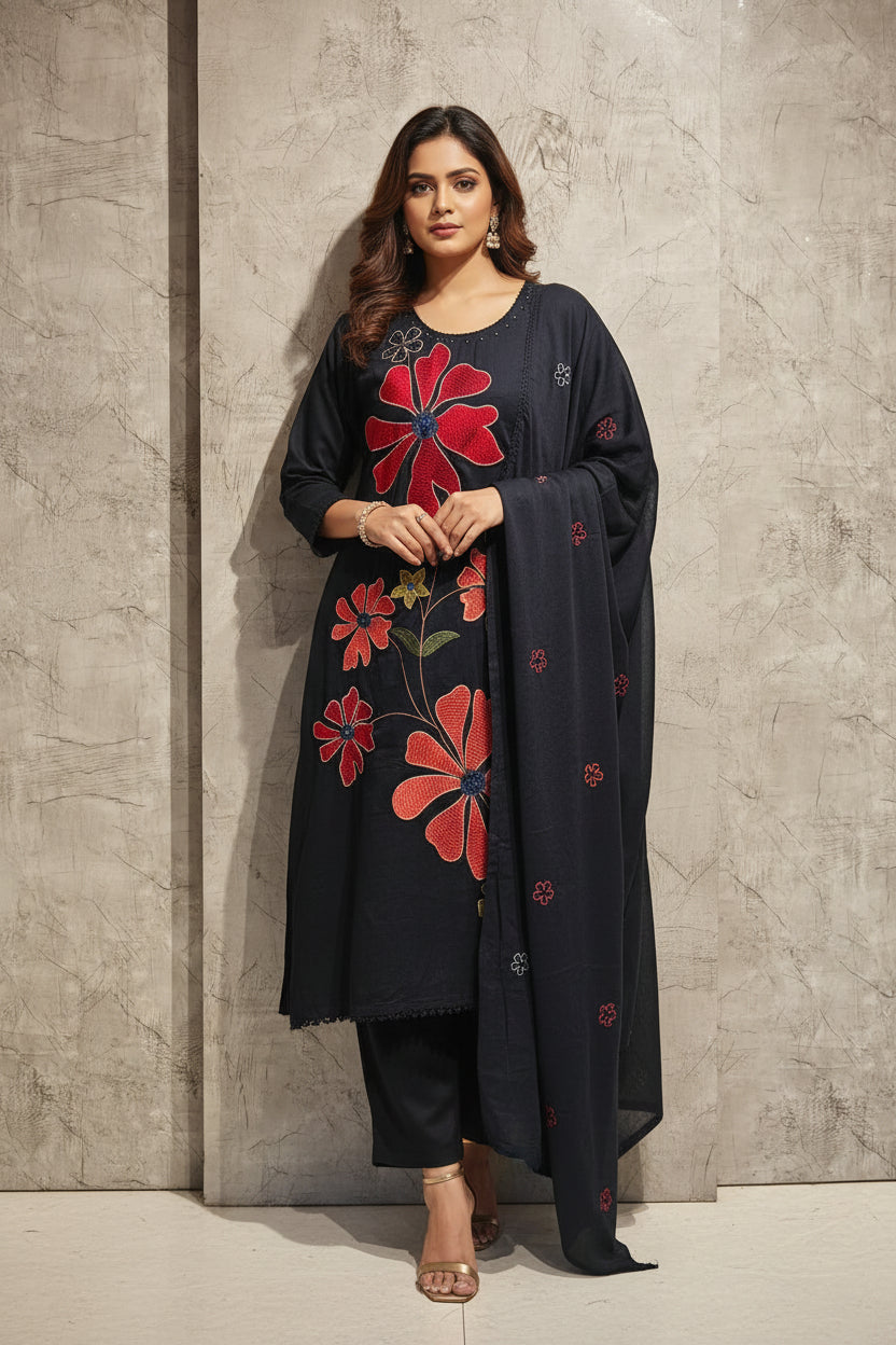 Black Cotton Hakoba Anarkali Kurtha  151