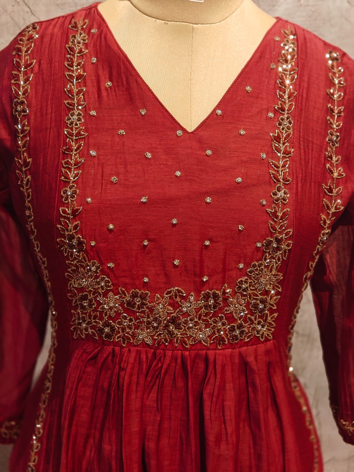 “Pani" Brown Mul Chanderi silk Kurtha suit with work hand embroidery 898