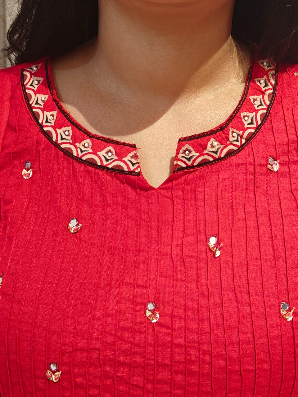 Pink Cotton Embroidery Straight Fit Kurtha 606