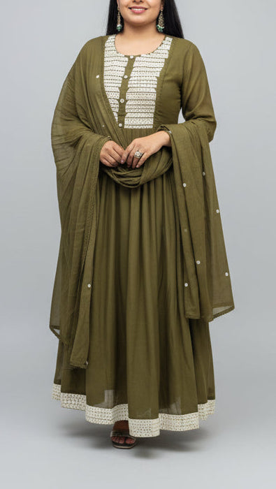 Mehendi Green Mul Cotton Anarkali Kurtha 329