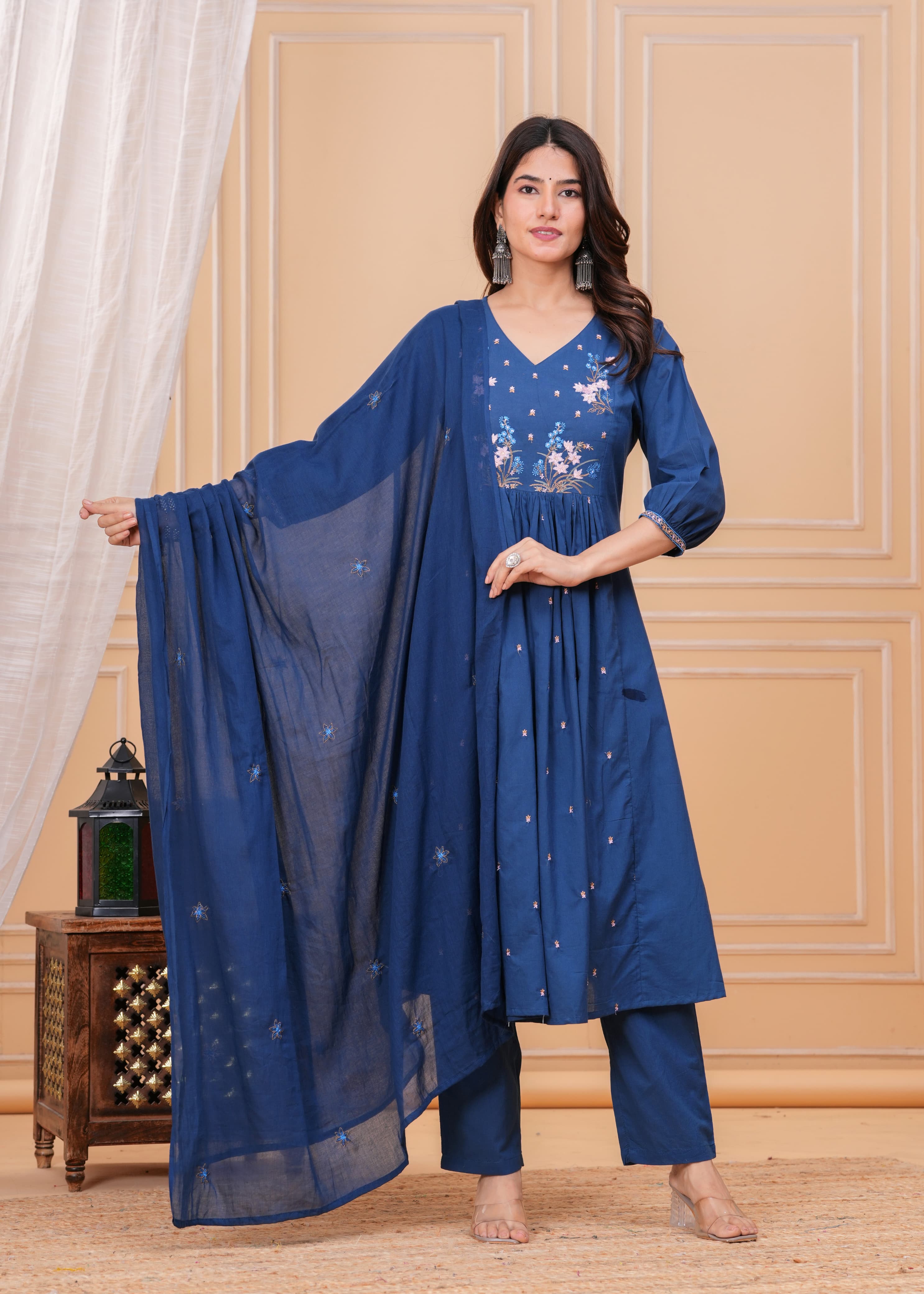 Blue Cotton Thread work Kurtha 987