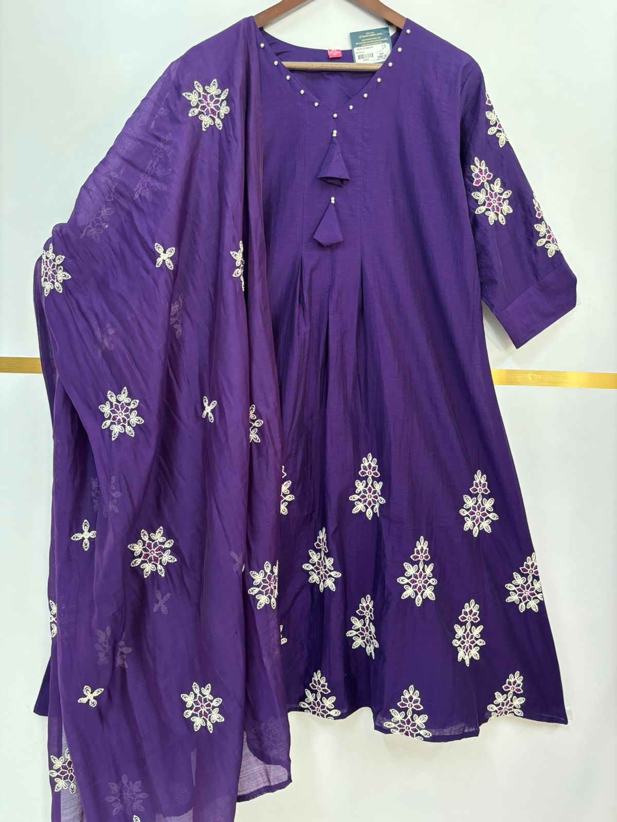 Purple Mul Chanderi Thread Embroidery Airline Kurtha 439