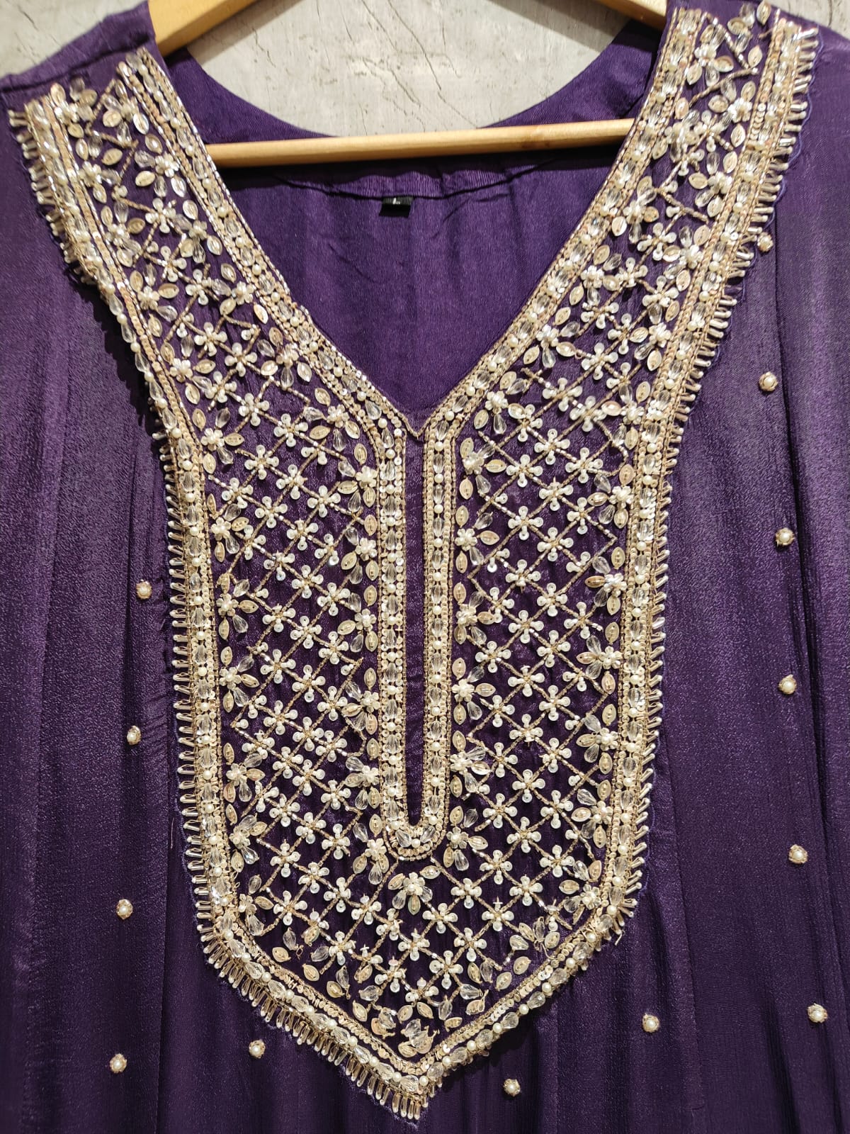 Dark Lilac Anarkali chinnon handwork party ware Kurtha 567