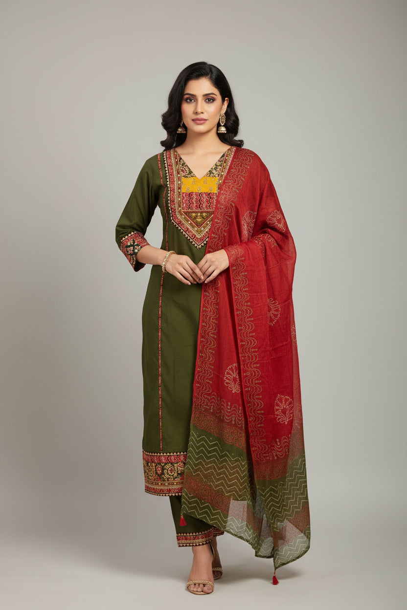 Green Cotton Anarkali Kurtha  151