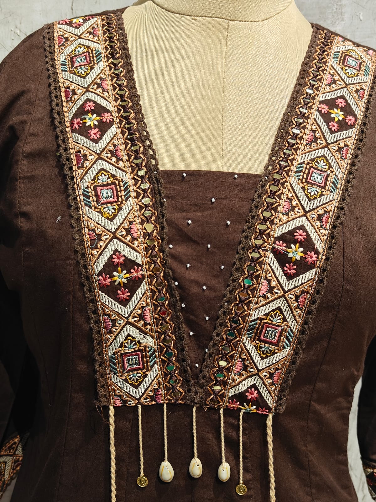 Brown Mul Chanderi  Embroidery Straight Fit Kurtha 557