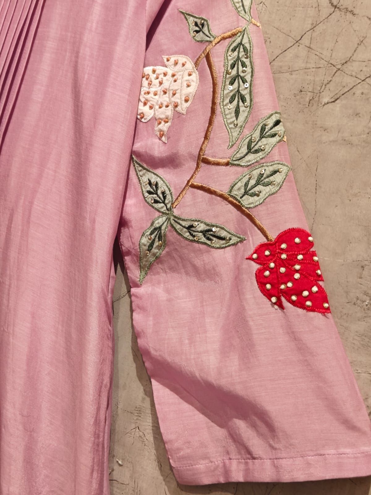 Lavender Mul Chanderi Anarkali Handwork Kurtha