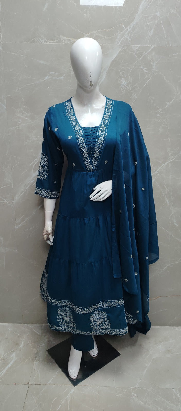 Navy Blue Cotton Thread Embroiedry Anarkali  Kurtha
