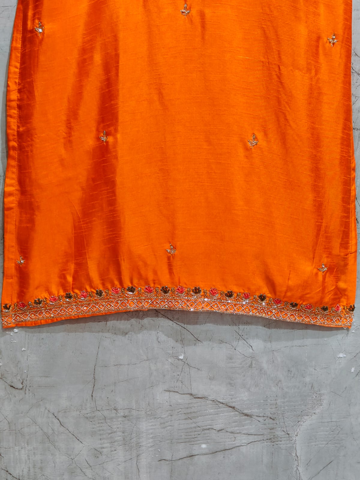 "Orange"  Dola silk embroidery kurtha set