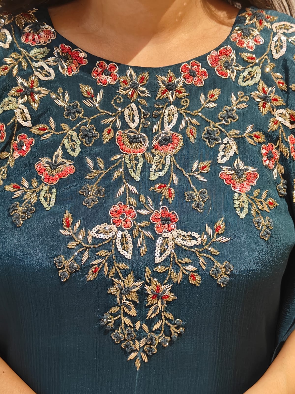 “Kafthan" Peacock Blue  handwork party ware Kafthan Kurtha set