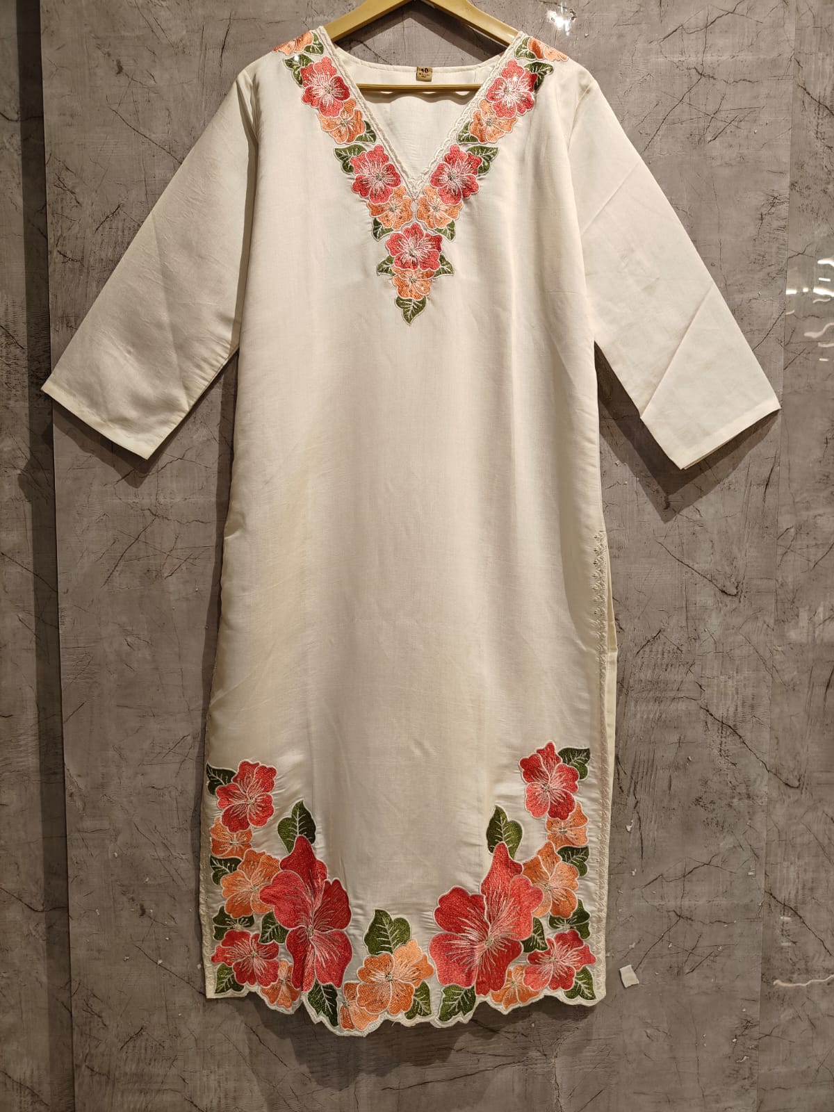 White  Cotton Kalamkari Print Anarkali Kurtha 389