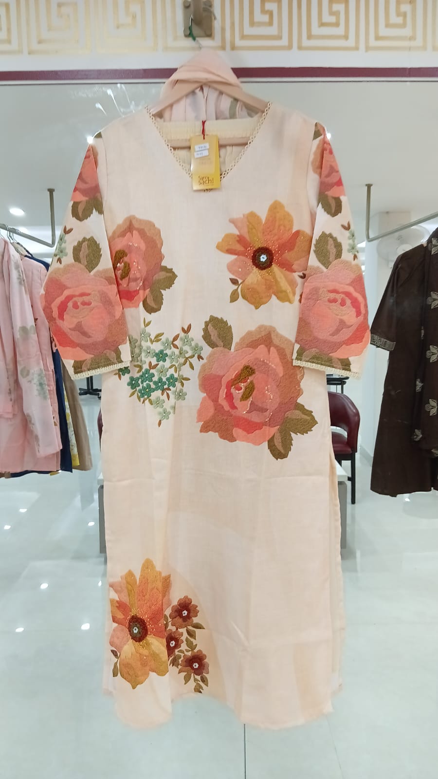 White And Green Cotton Anarkali Kurtha  151