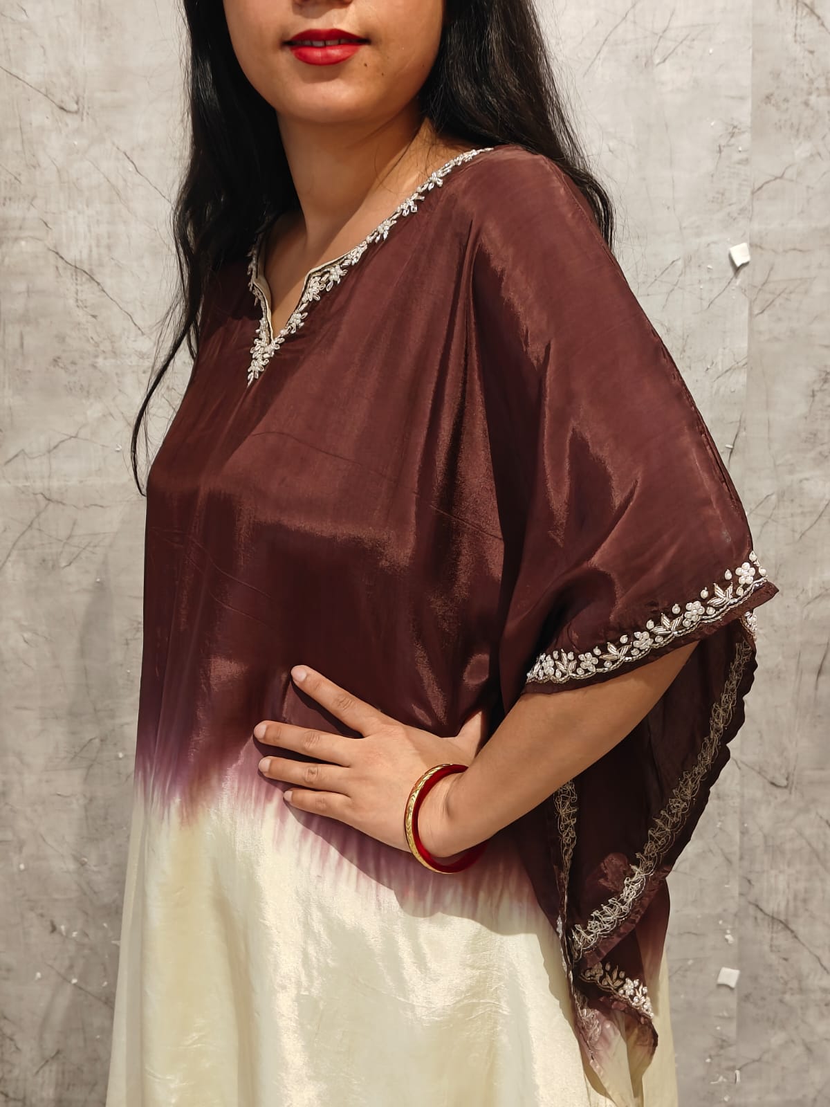 "Kafthan " Brown And Cream Kafthan handwork party ware Kurtha set
