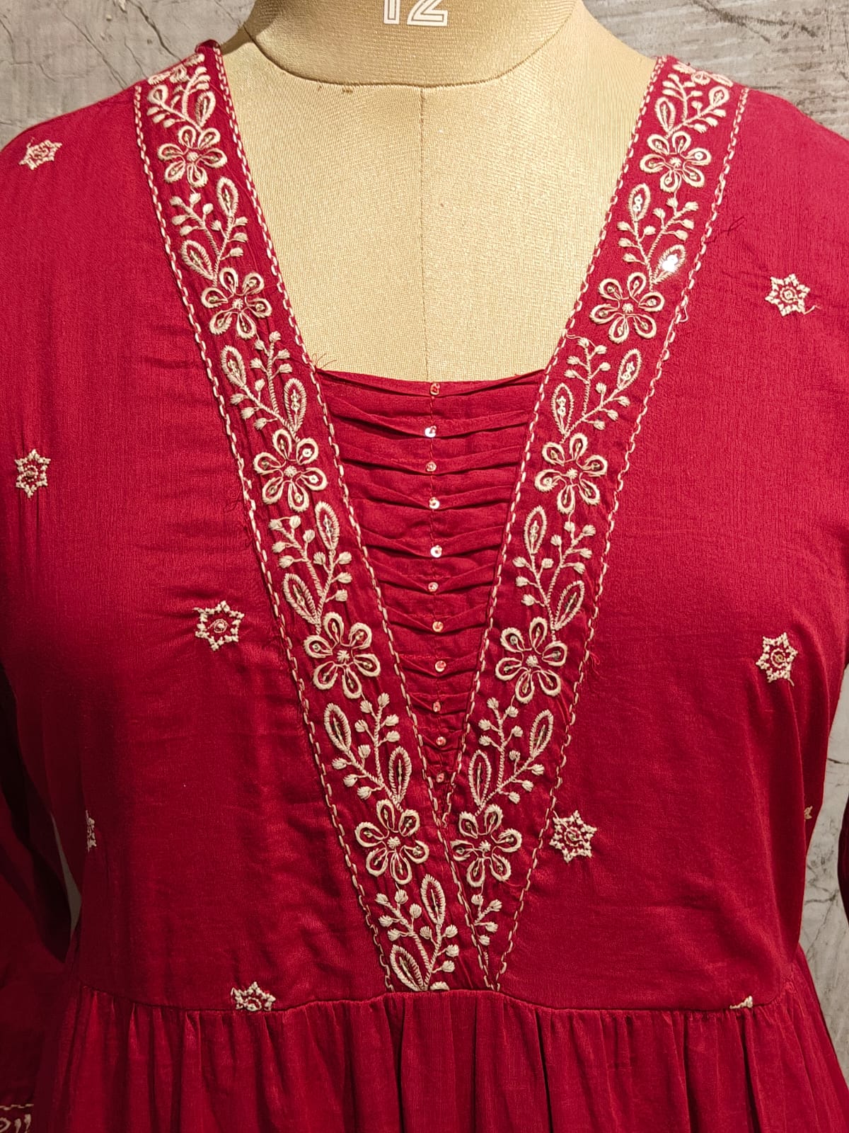 Pink Cotton Thread Embroiedry Anarkali  Kurtha