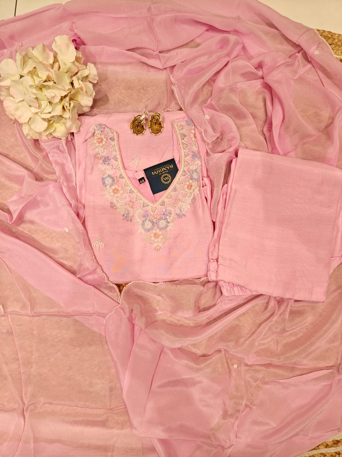 Baby Pink  Dola silk Kurtha with banarasi Dupatta