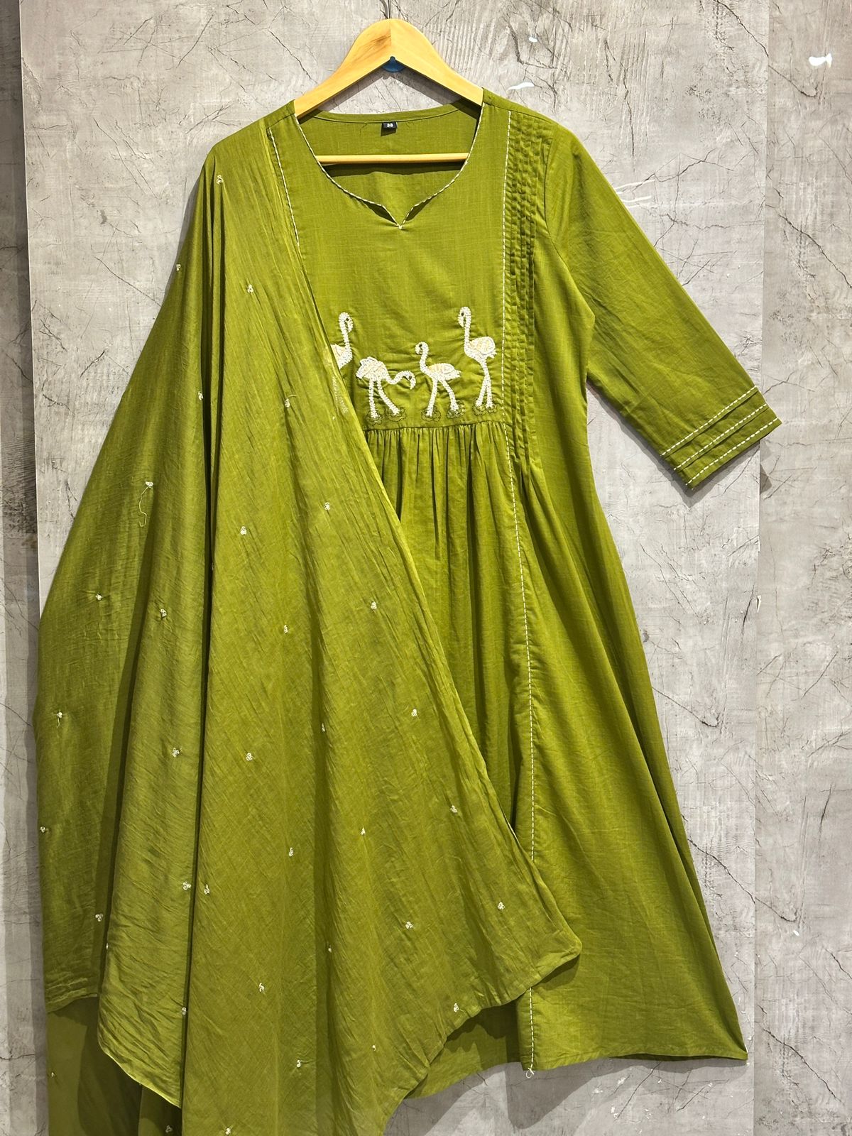 "Fami"Green Mul Cotton Faminglo Kurtha 0011 set