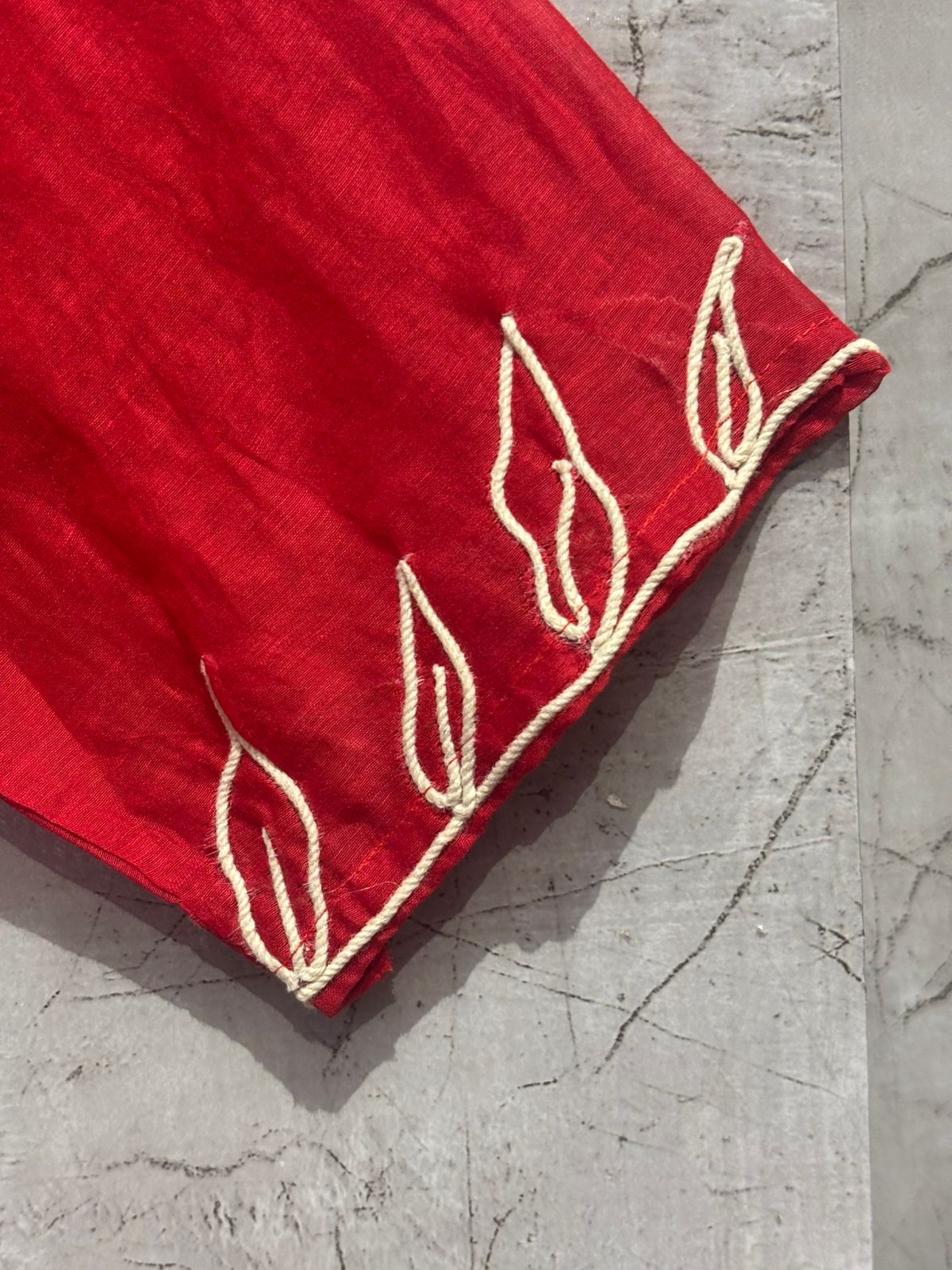 Red Mul Chanderi Thread Work Airline Kurtha