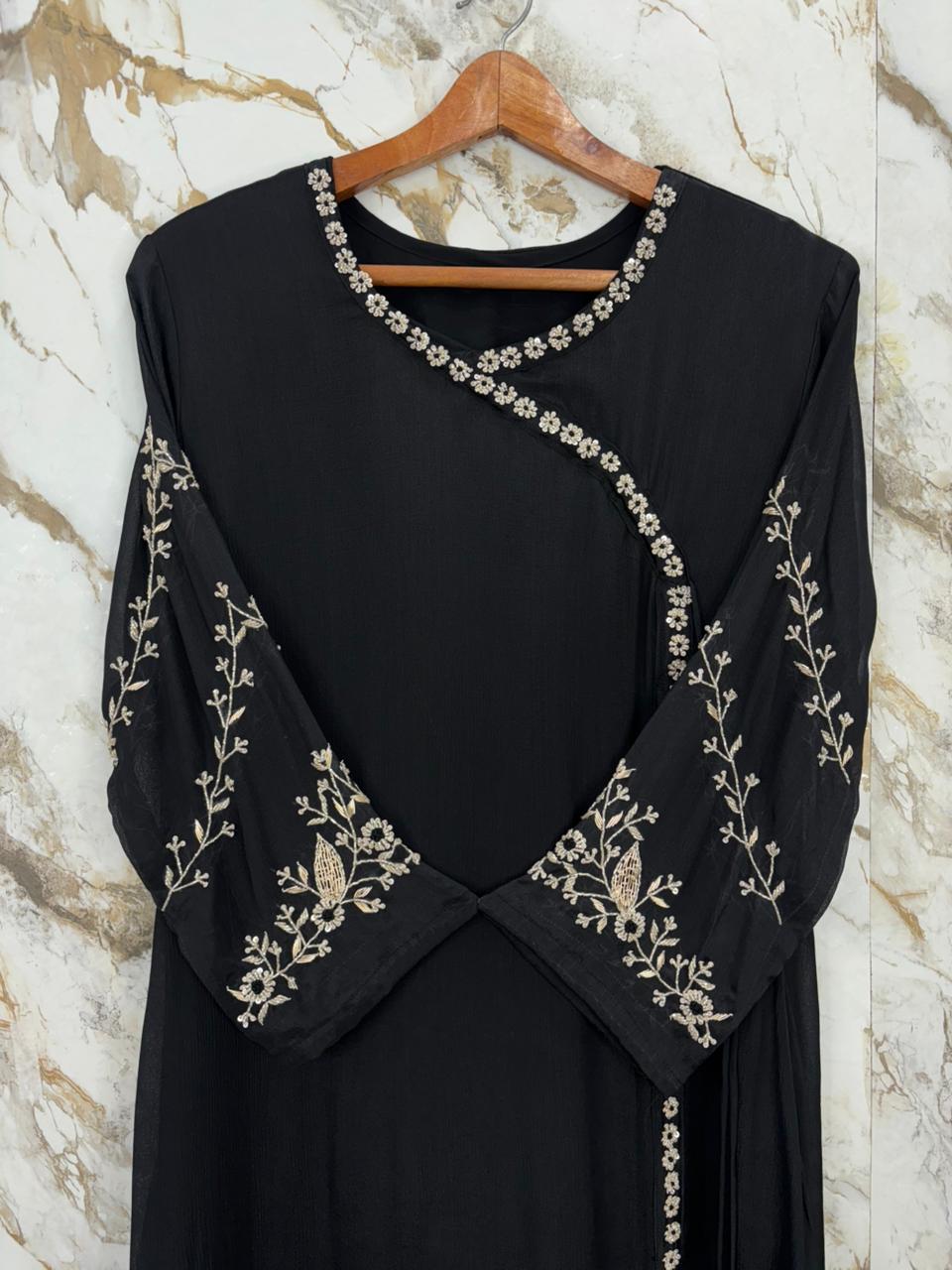 Black Chinnon Thread Embroidery Airline Kurtha
