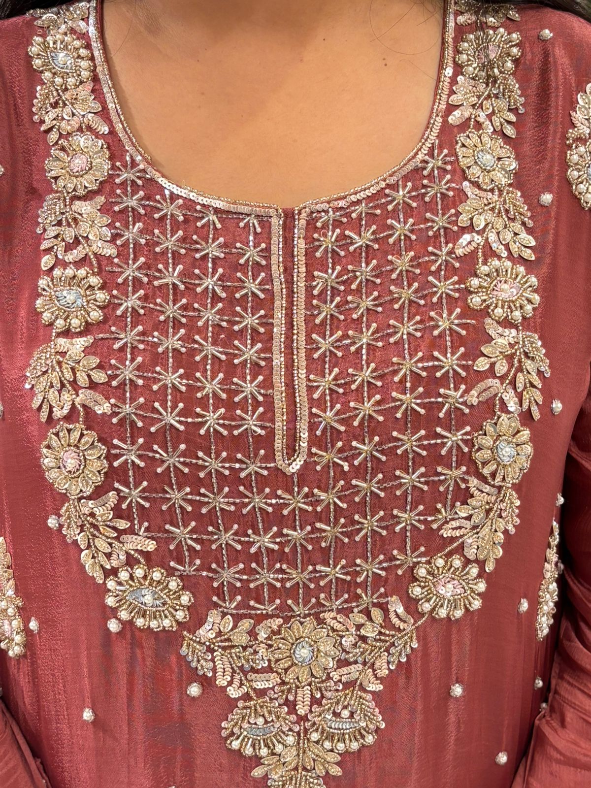 Brown Chinnon Hand Embroidery Sharara Kurtha 301