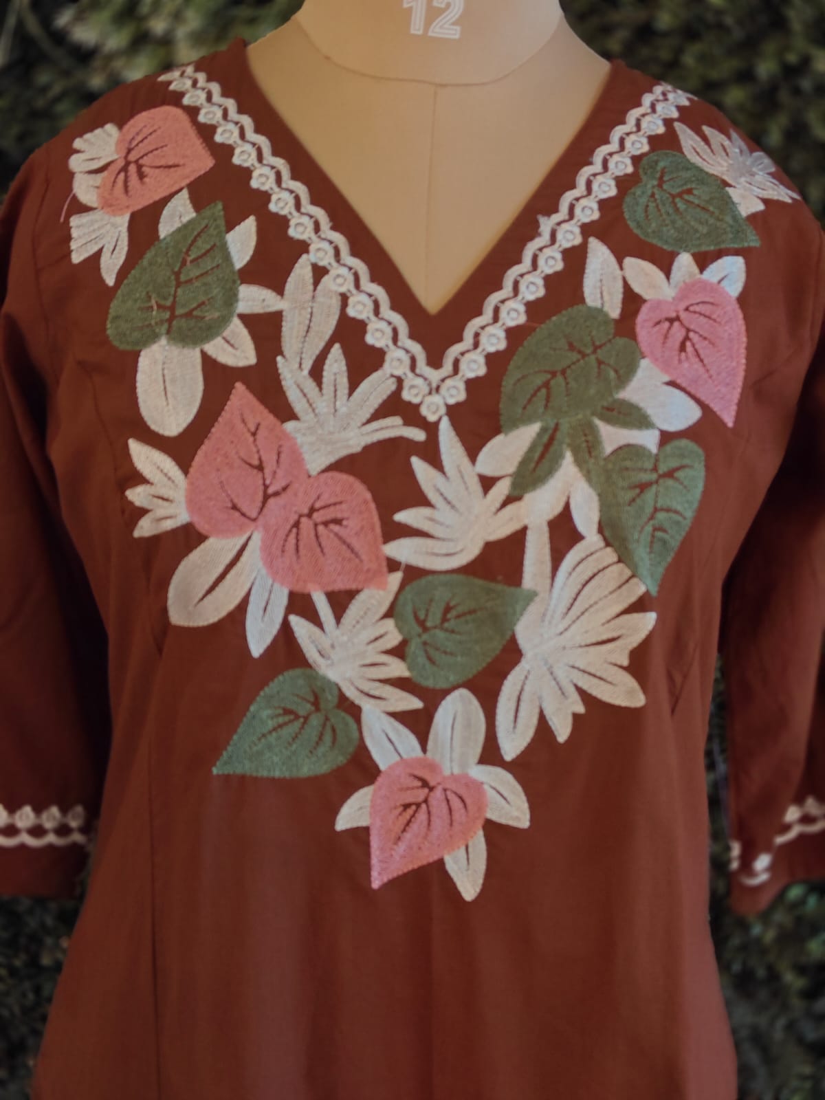 Brown Cotton Hand Embroidery Airline Kurtha 384