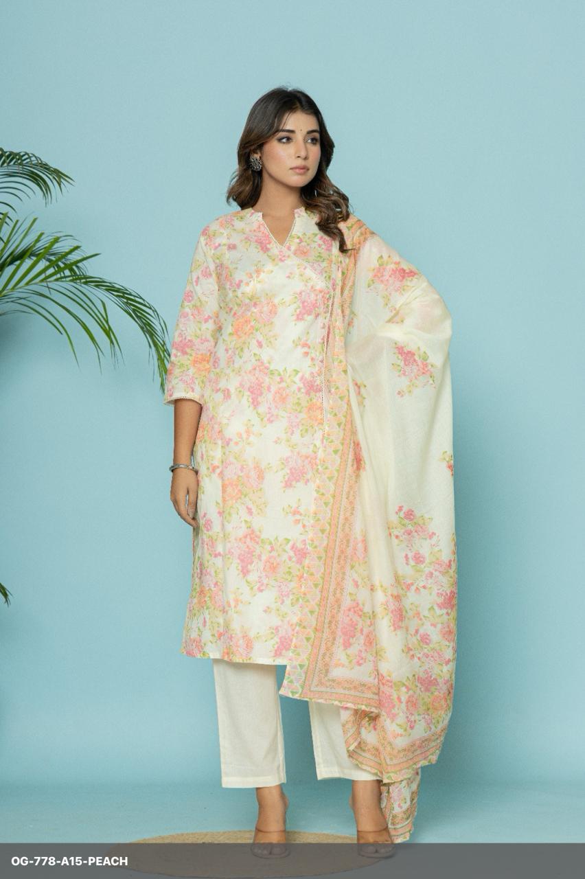 White Cotton Kalamkari Anarkali  Kurtha