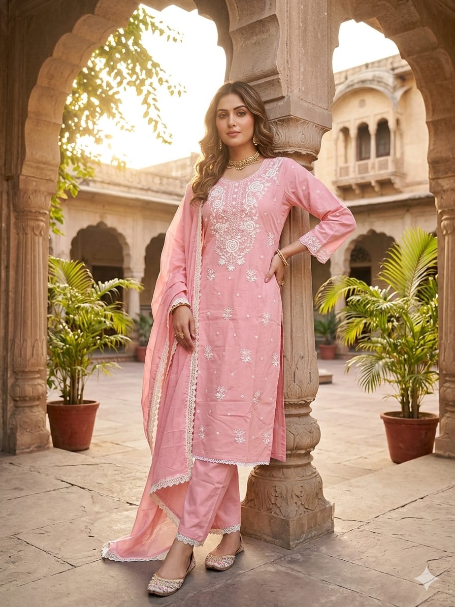 White And blue l Cotton Anarkali Kurtha  151 (Copy)