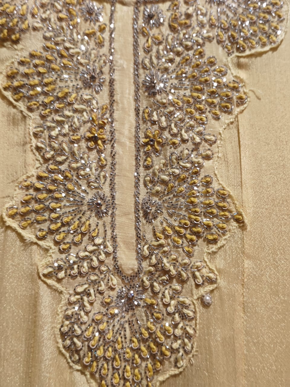 Lemon Yellow Anarkali Chinnon Hand Embroidery Kurtha 567