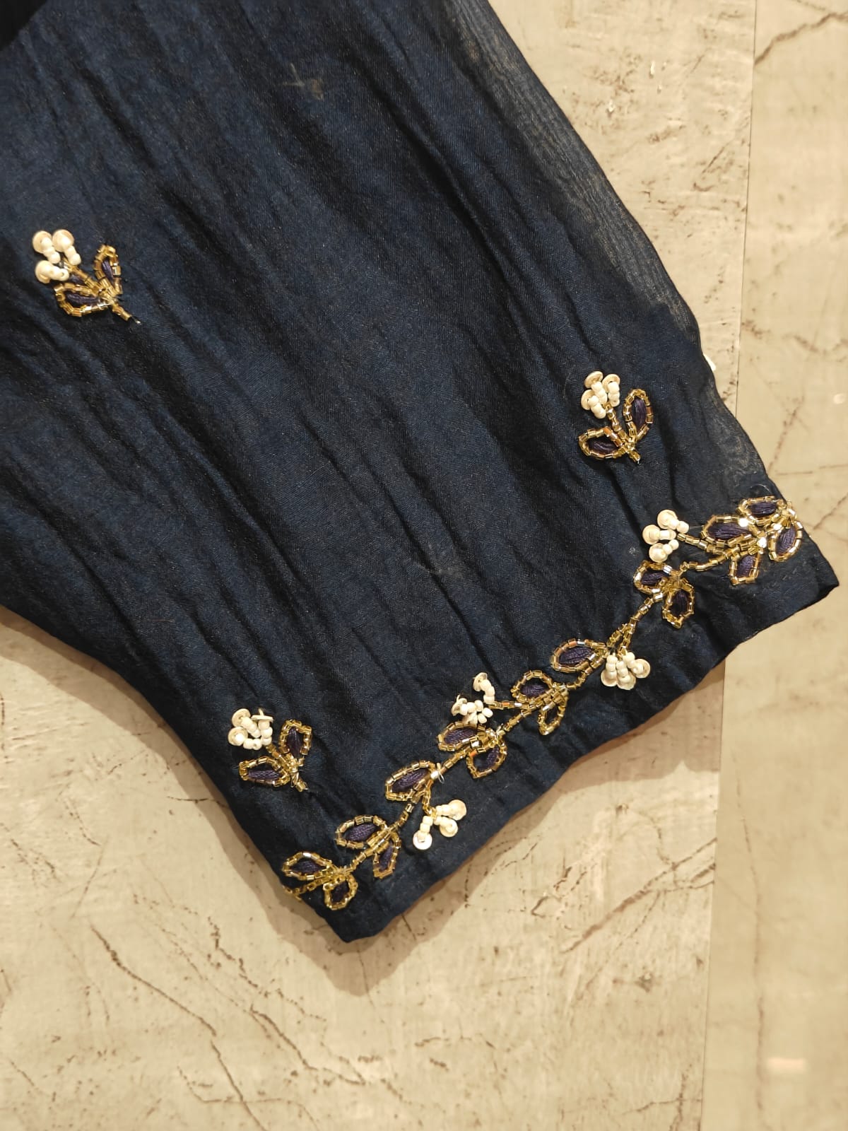 Navy Blue Mul Chanderi Hand Embroidery Anarkali Kurtha 899