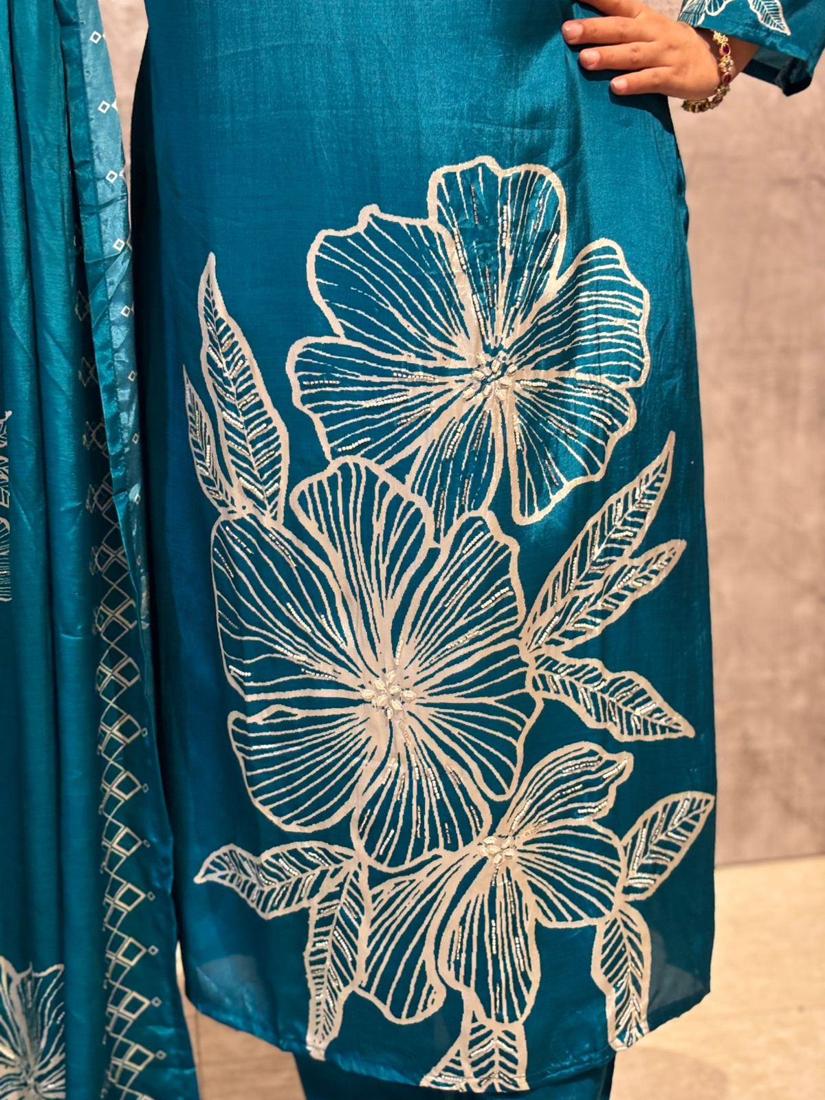 Navy Blue Digital Print Crepe Kurtha 693