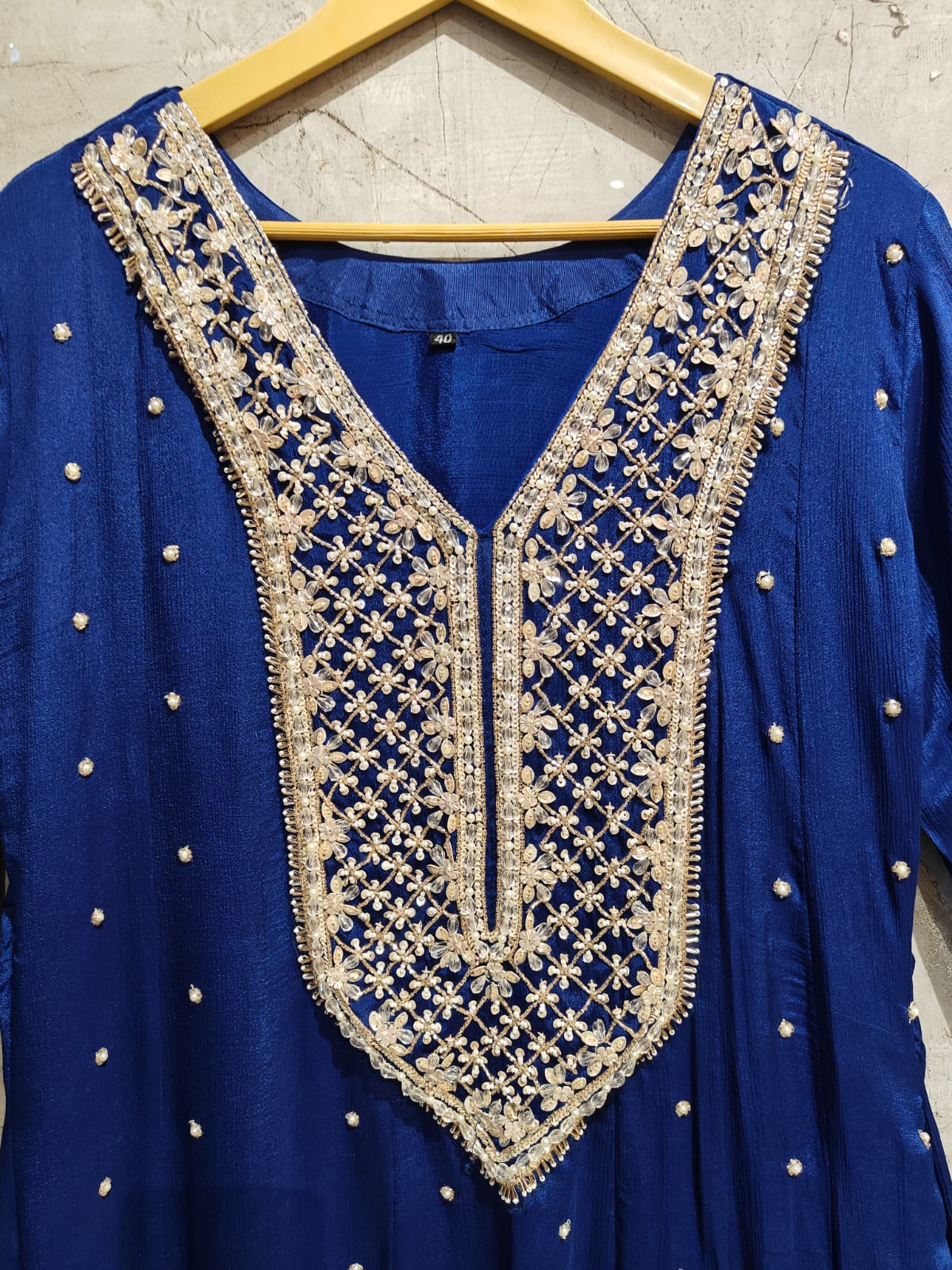 Royal blue Anarkali Chinnon handwork party ware Kurtha 567