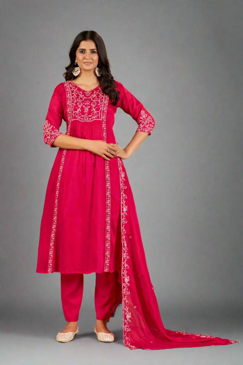 "Devi" Pink Chinnon Embroidery 01 Airline Handwork Kurtha