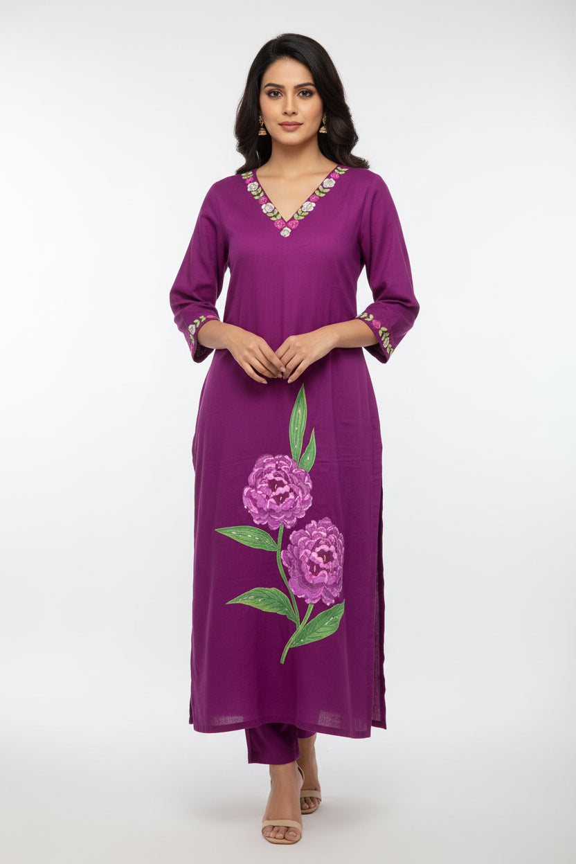 Purple Dobi Cotton A Line Kurtha 389