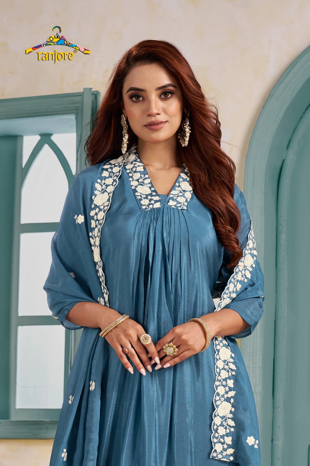 "Devi"  Chinnon Embroidery 01 Airline Handwork Kurtha plus size