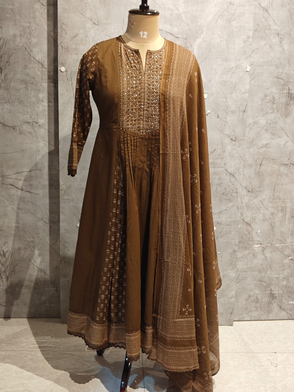 Brown Cotton Anarkali Kurtha  151
