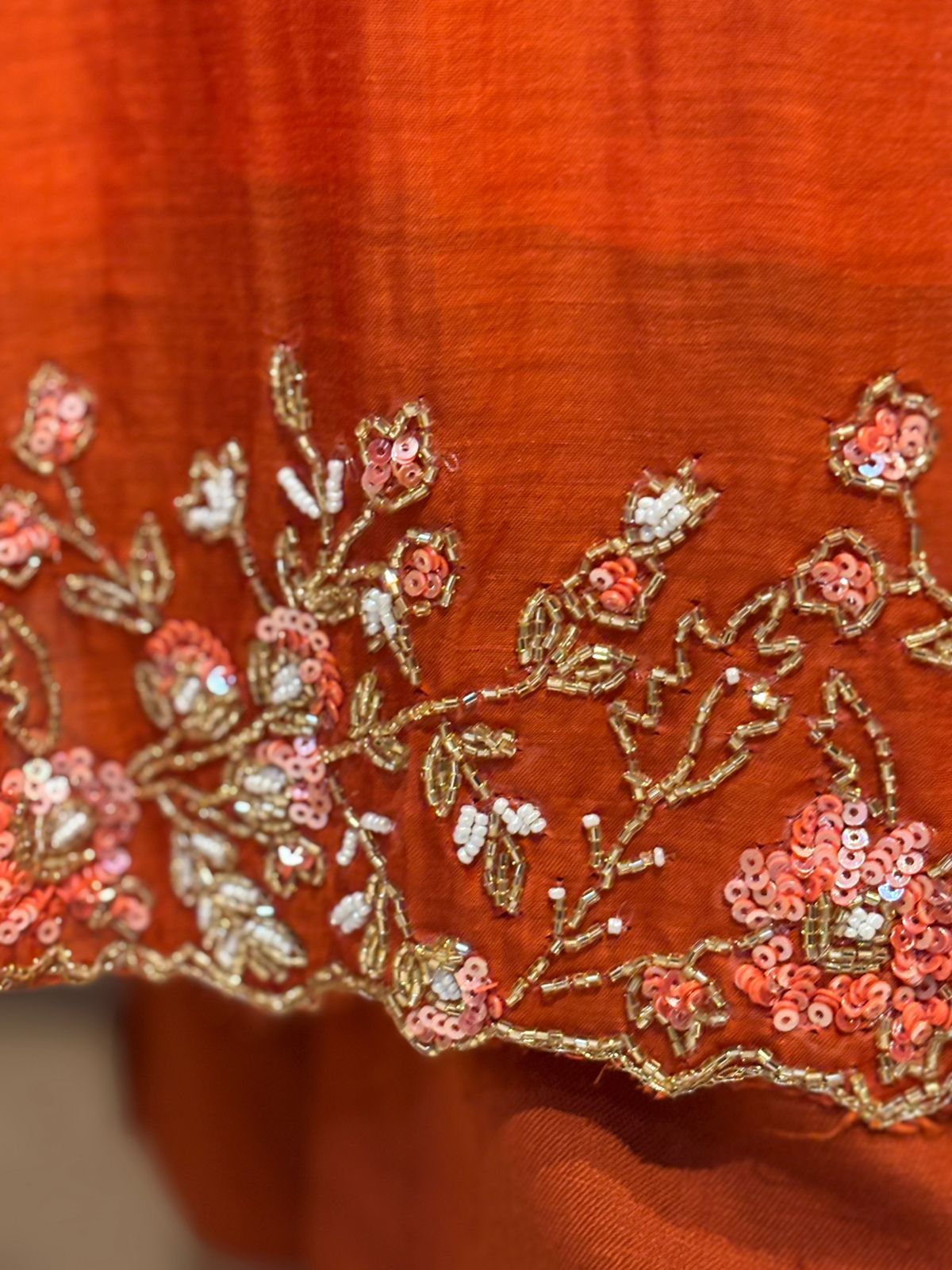 Orange Mul Chanderi Hand Embroidery Anarkali Kurtha 131