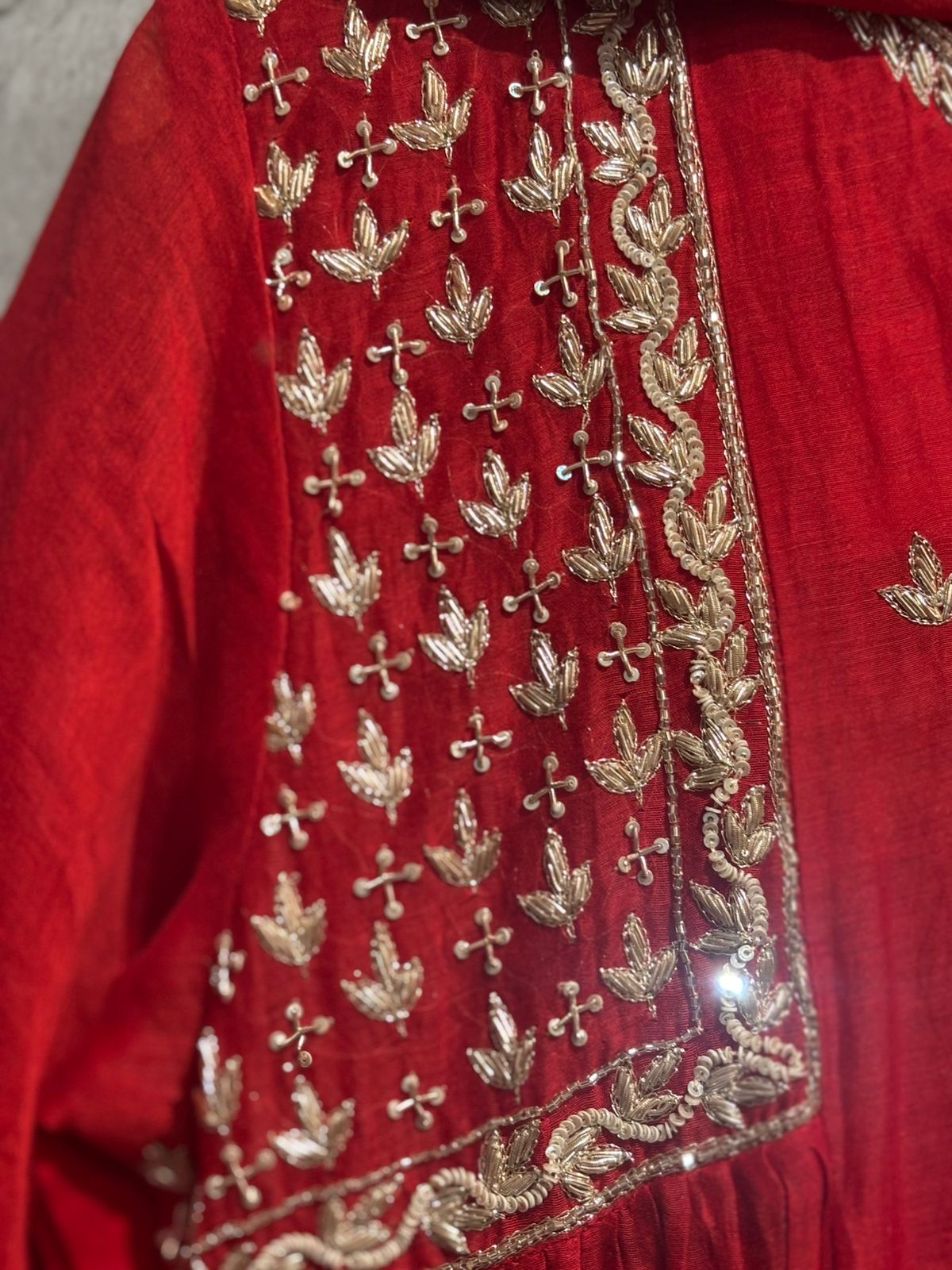 Red Mul Chanderi Hand Embroidery Airline Kurtha 666