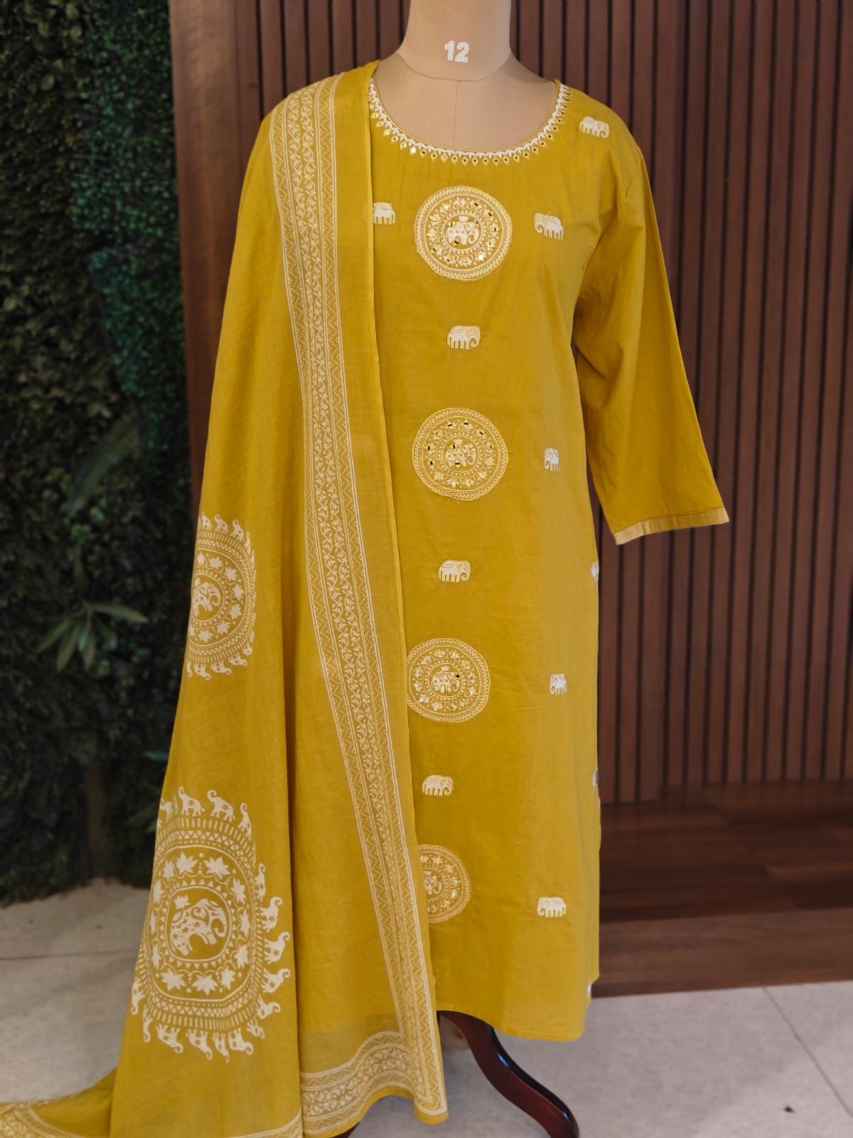 Yellow Cotton Block Print Airline plus size Kurtha
