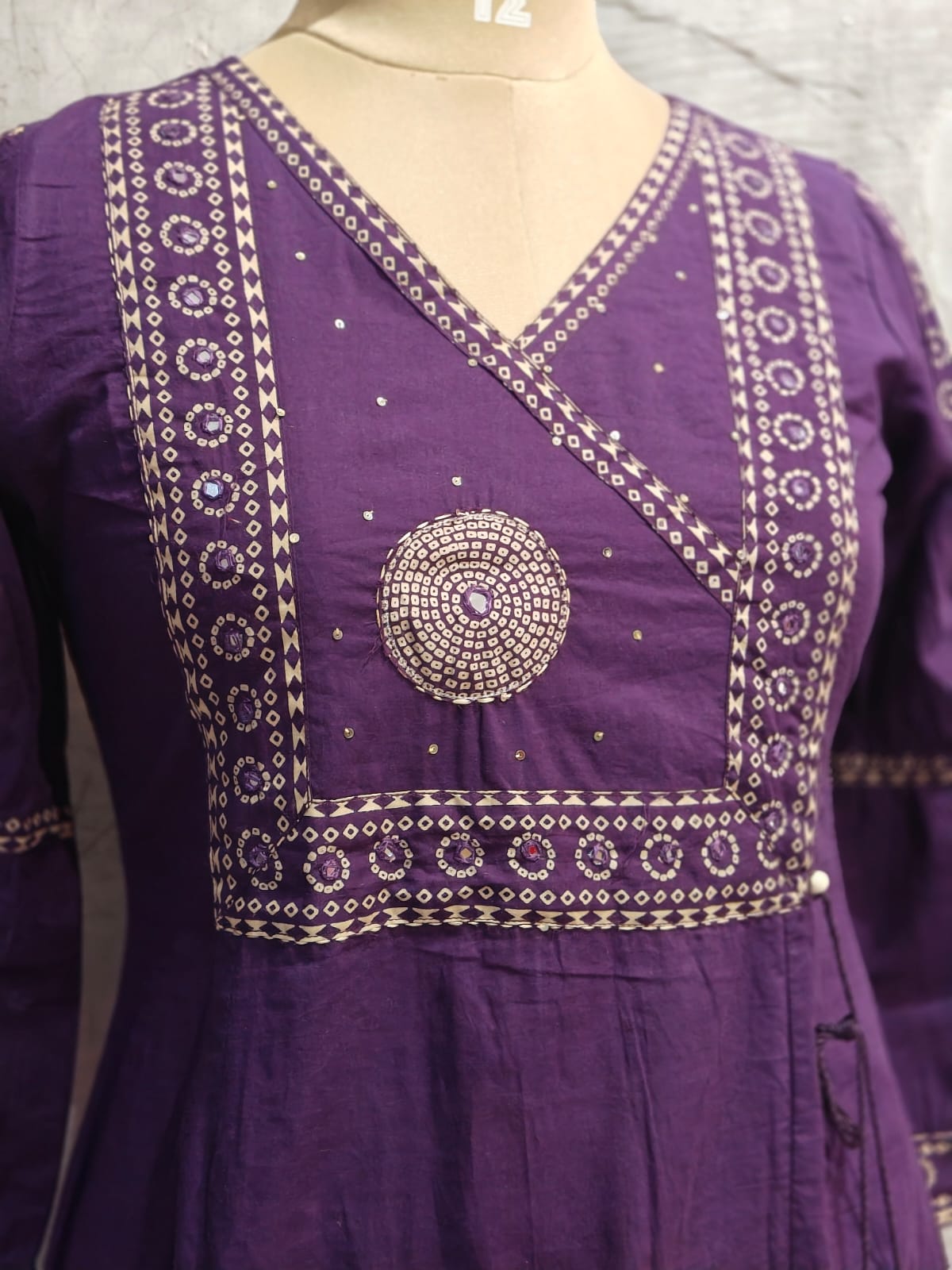 Purple Cotton Anarkali Block Print Kurtha  41
