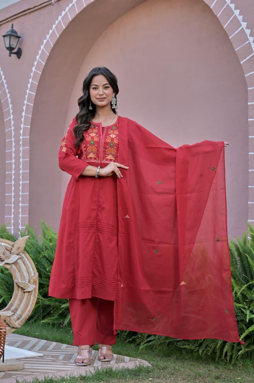 Pink Mul Cotton Thread Embroidery Airline Kurtha