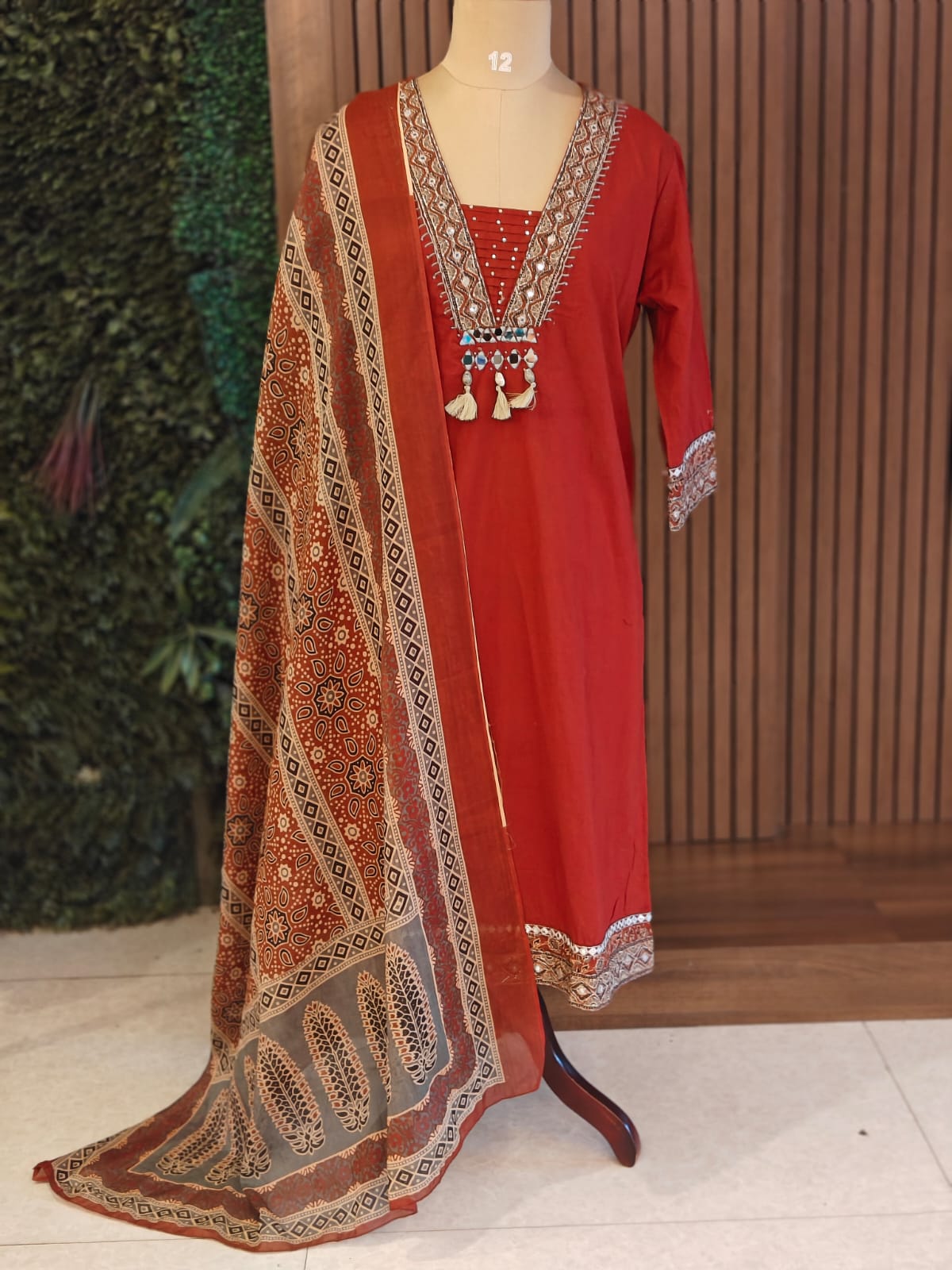 Maroon Cotton Thread Embroidery Straight Fit plus size Kurtha