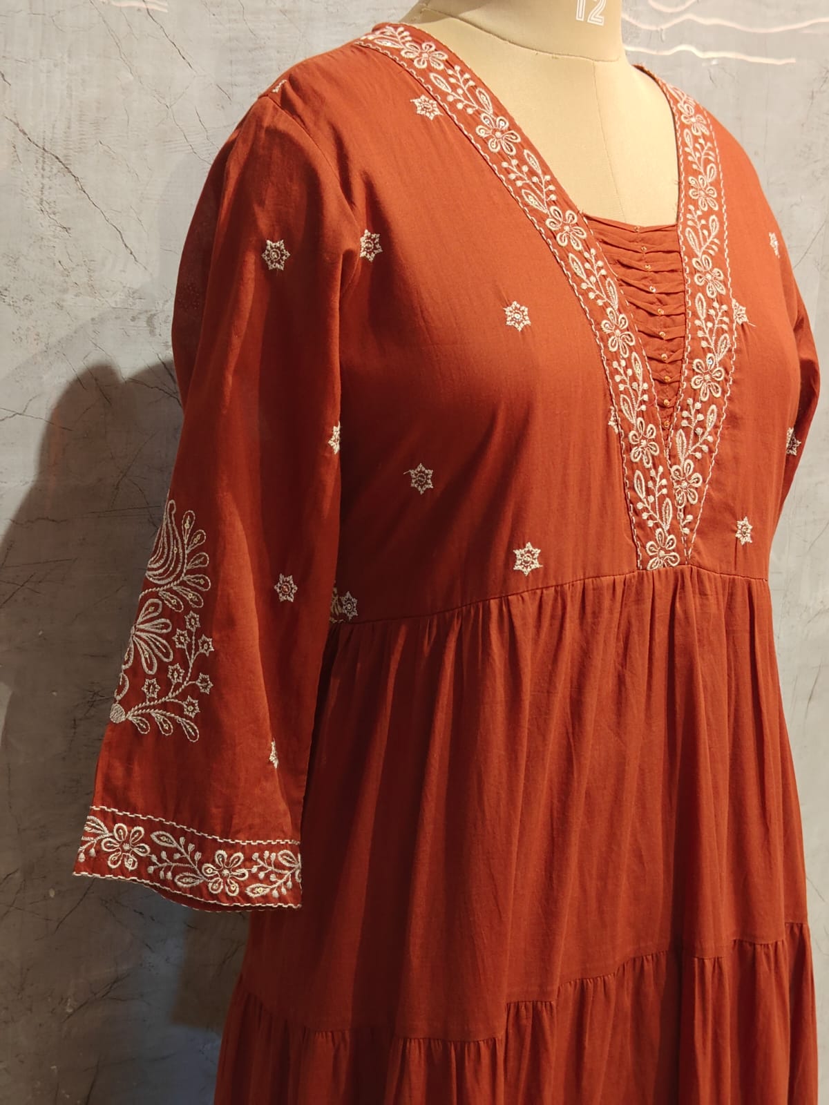 Orange Cotton Thread Embroiedry Anarkali  Kurtha