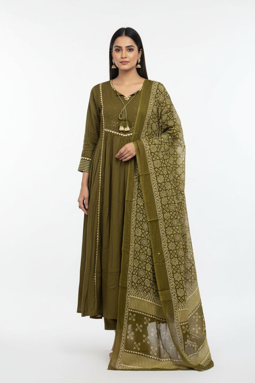 "Naya" Green Cotton thread embroidery  kurtha 919