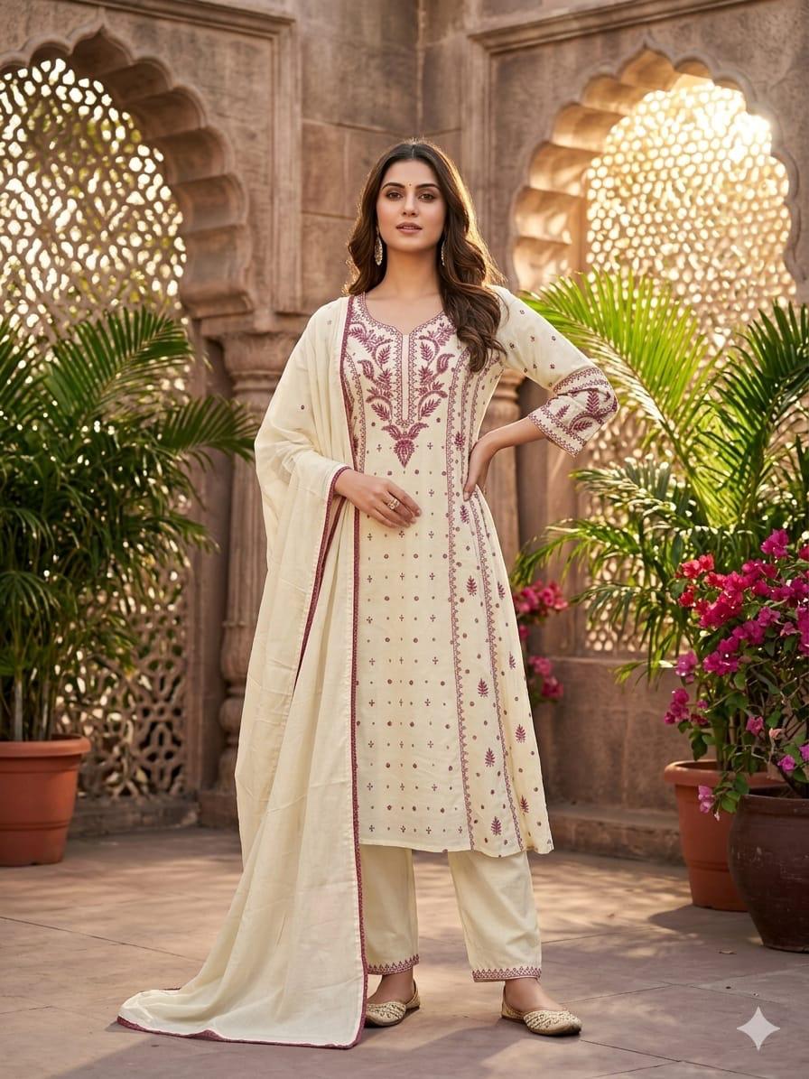 White And Pink Cotton Anarkali Kurtha  151