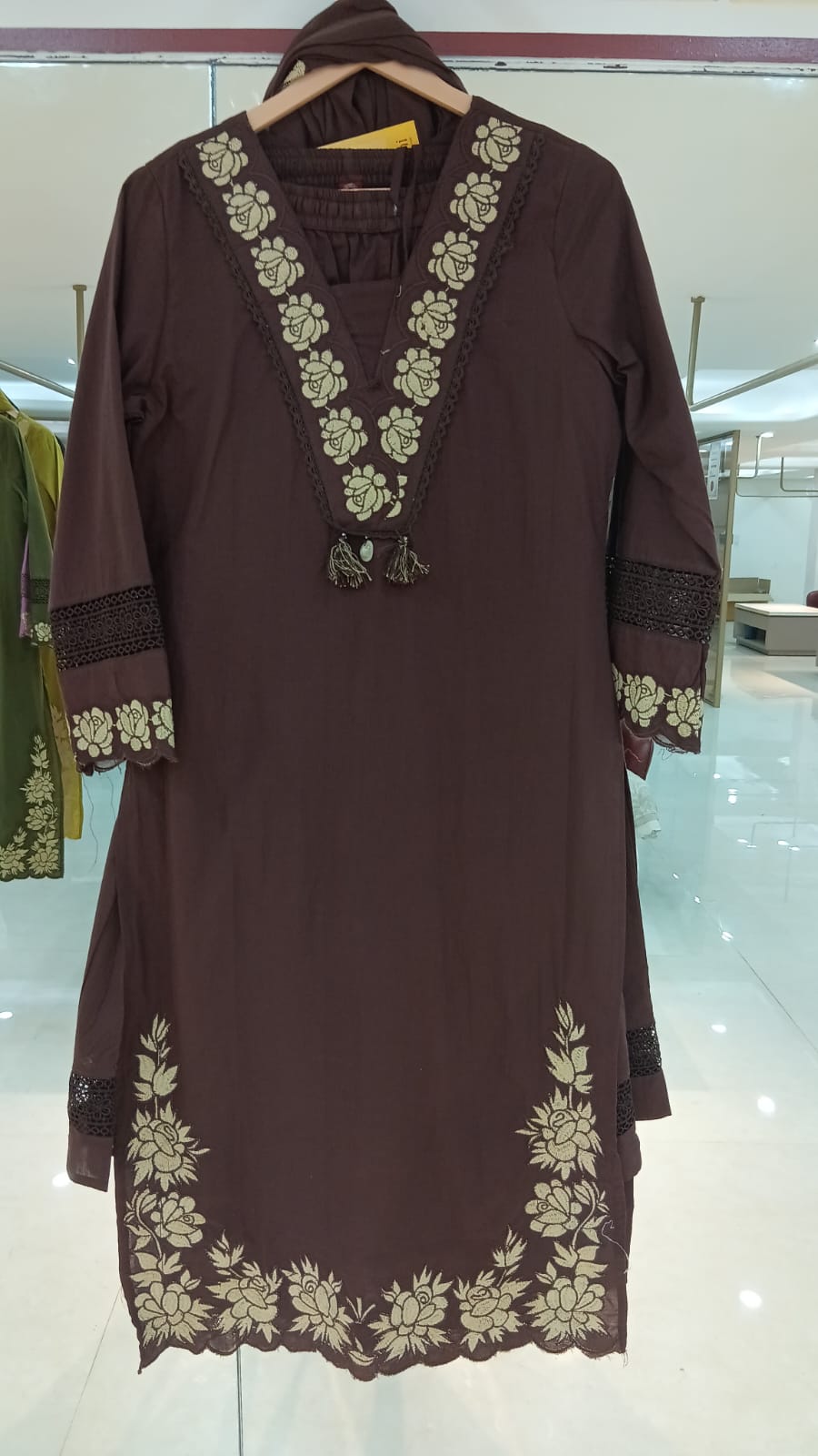 Brown embroidery mul Cotton Straight fir Kurtha 389