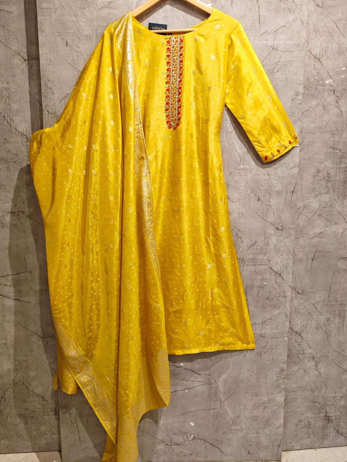 Yellow Dola silk kurtha set