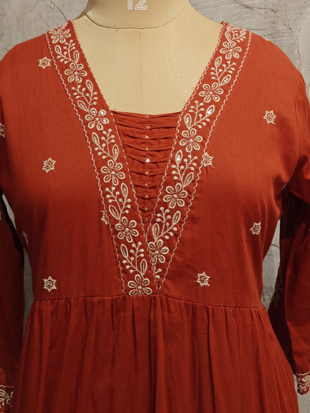 Orange Cotton Thread Embroiedry Anarkali  Kurtha