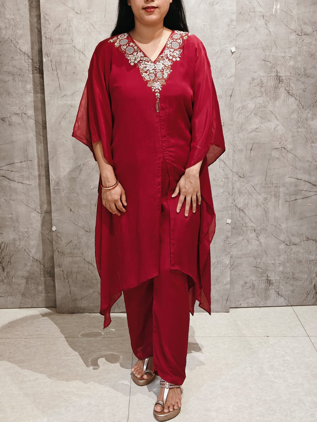 “Kafthan"  Cheery Red handwork partyware Kafthan Kurtha set