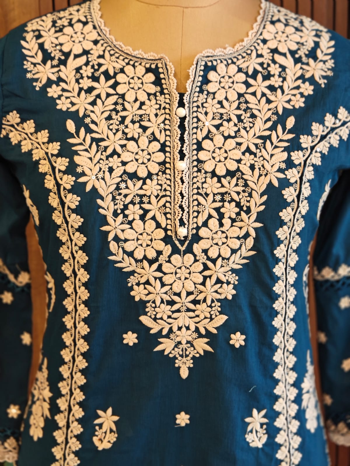 Navy Blue Mul Cotton Chikankari Work Straight Fit Kurtha 196